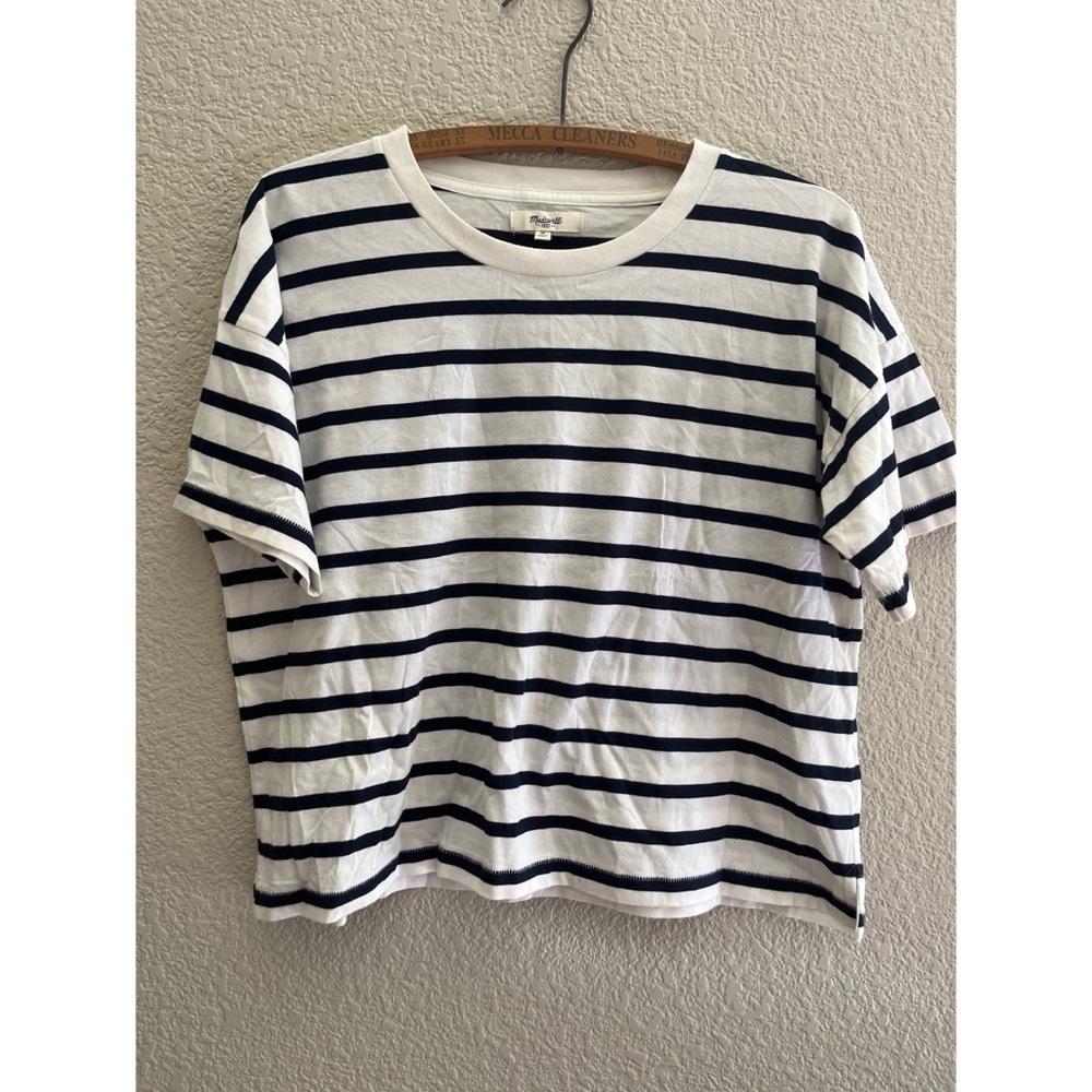 Madewell Navy and White Striped Short Sleeve Tee